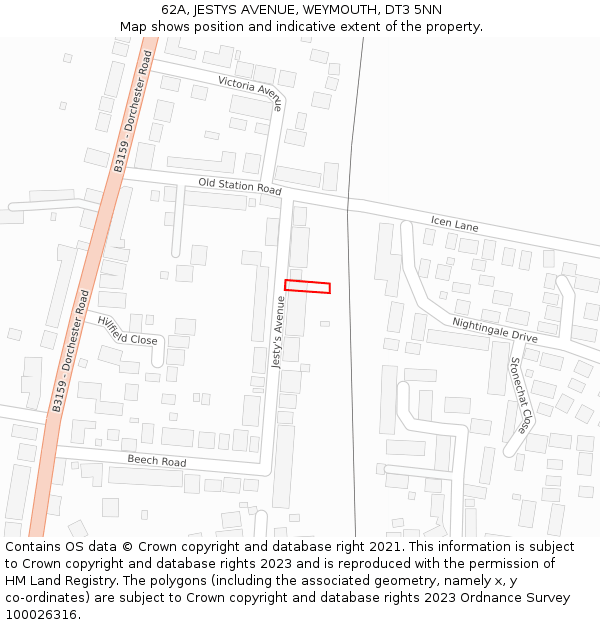 62A, JESTYS AVENUE, WEYMOUTH, DT3 5NN: Location map and indicative extent of plot