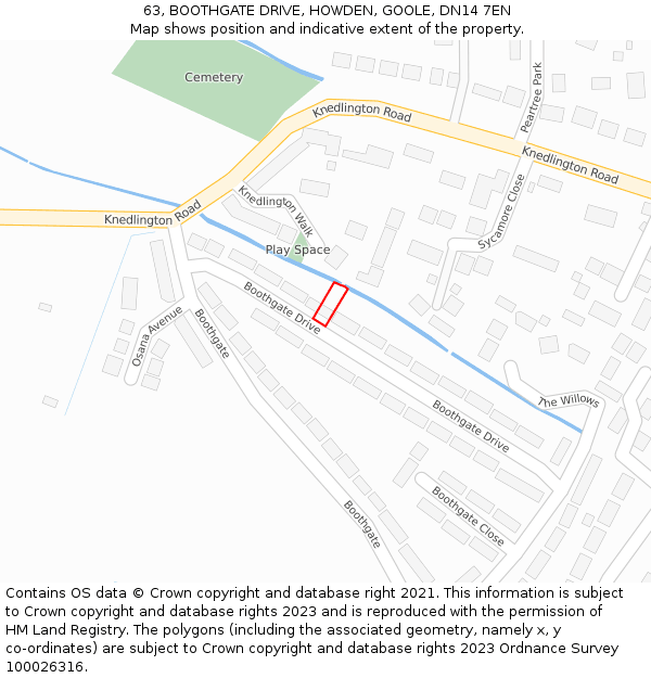 63, BOOTHGATE DRIVE, HOWDEN, GOOLE, DN14 7EN: Location map and indicative extent of plot