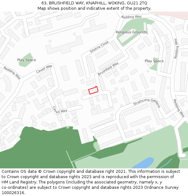 63, BRUSHFIELD WAY, KNAPHILL, WOKING, GU21 2TQ: Location map and indicative extent of plot