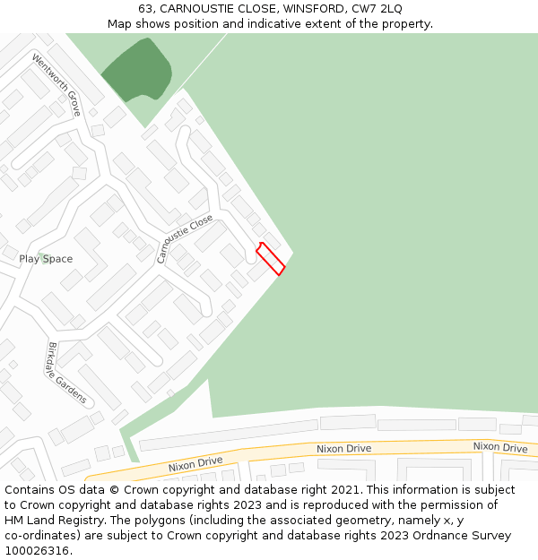 63, CARNOUSTIE CLOSE, WINSFORD, CW7 2LQ: Location map and indicative extent of plot