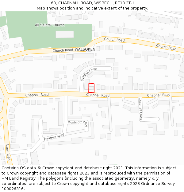 63, CHAPNALL ROAD, WISBECH, PE13 3TU: Location map and indicative extent of plot