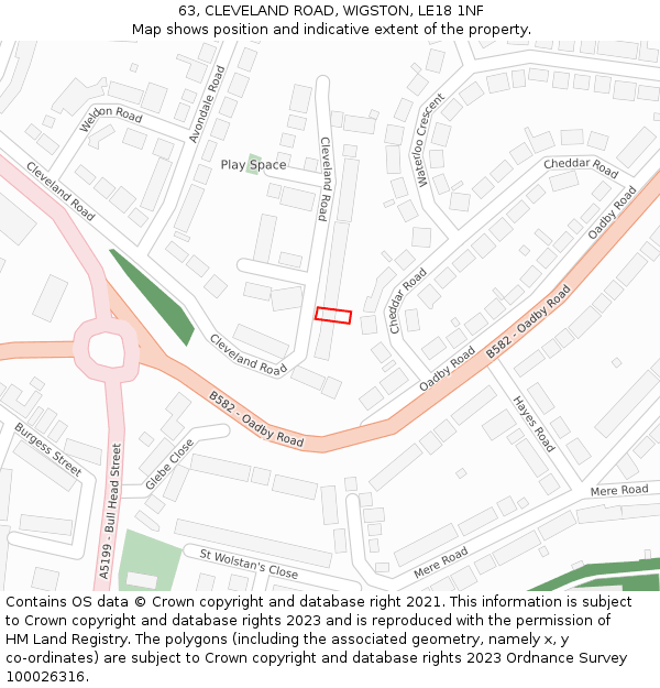 63, CLEVELAND ROAD, WIGSTON, LE18 1NF: Location map and indicative extent of plot