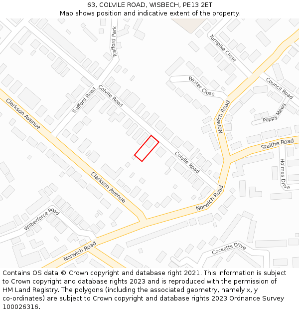 63, COLVILE ROAD, WISBECH, PE13 2ET: Location map and indicative extent of plot