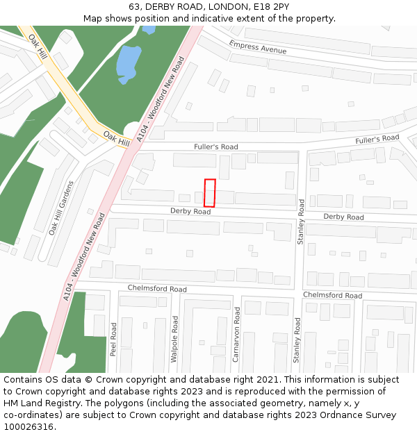 63, DERBY ROAD, LONDON, E18 2PY: Location map and indicative extent of plot