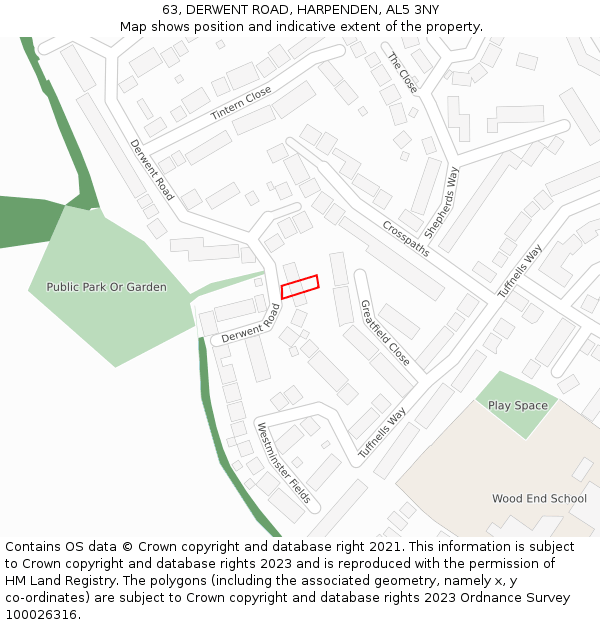 63, DERWENT ROAD, HARPENDEN, AL5 3NY: Location map and indicative extent of plot