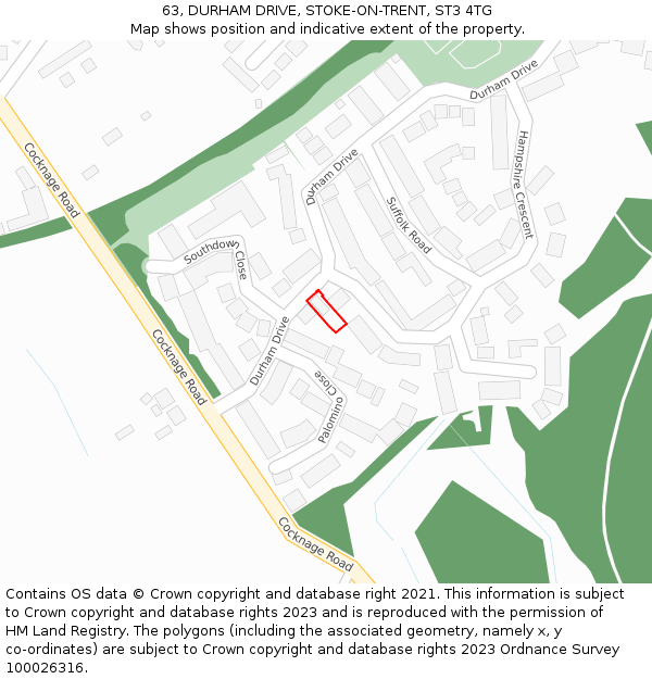 63, DURHAM DRIVE, STOKE-ON-TRENT, ST3 4TG: Location map and indicative extent of plot