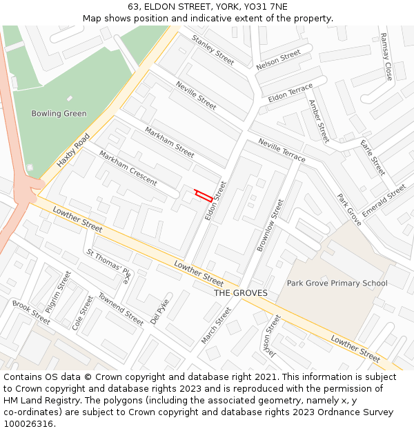 63, ELDON STREET, YORK, YO31 7NE: Location map and indicative extent of plot