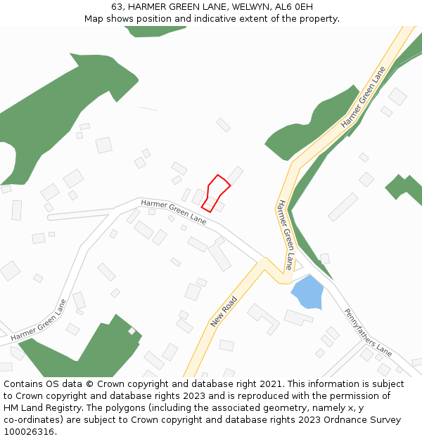63, HARMER GREEN LANE, WELWYN, AL6 0EH: Location map and indicative extent of plot
