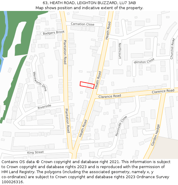 63, HEATH ROAD, LEIGHTON BUZZARD, LU7 3AB: Location map and indicative extent of plot