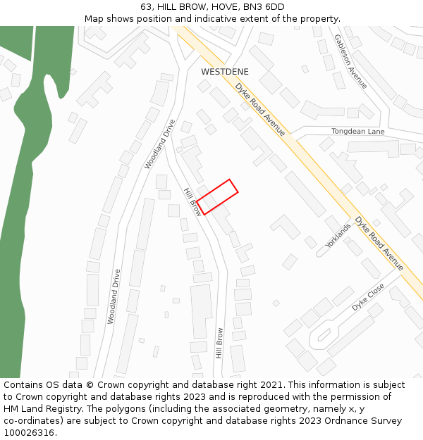 63, HILL BROW, HOVE, BN3 6DD: Location map and indicative extent of plot