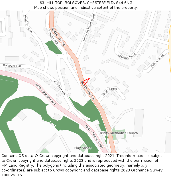 63, HILL TOP, BOLSOVER, CHESTERFIELD, S44 6NG: Location map and indicative extent of plot