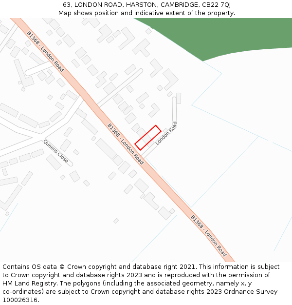 63, LONDON ROAD, HARSTON, CAMBRIDGE, CB22 7QJ: Location map and indicative extent of plot