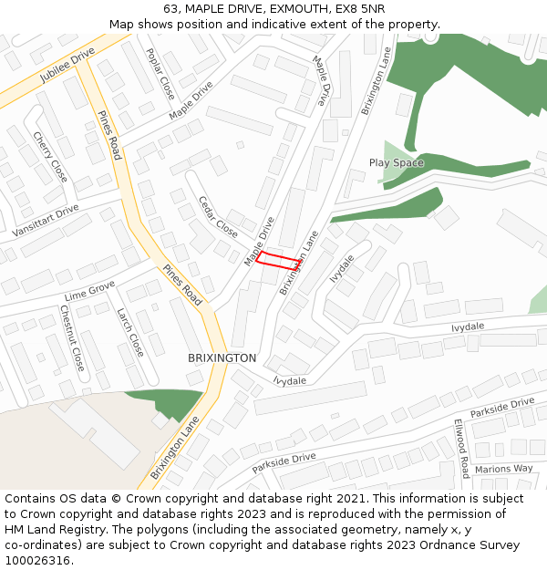 63, MAPLE DRIVE, EXMOUTH, EX8 5NR: Location map and indicative extent of plot