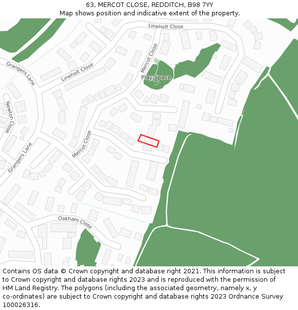 63, MERCOT CLOSE, REDDITCH, B98 7YY: Location map and indicative extent of plot