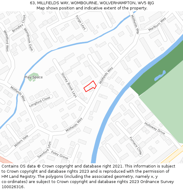 63, MILLFIELDS WAY, WOMBOURNE, WOLVERHAMPTON, WV5 8JG: Location map and indicative extent of plot