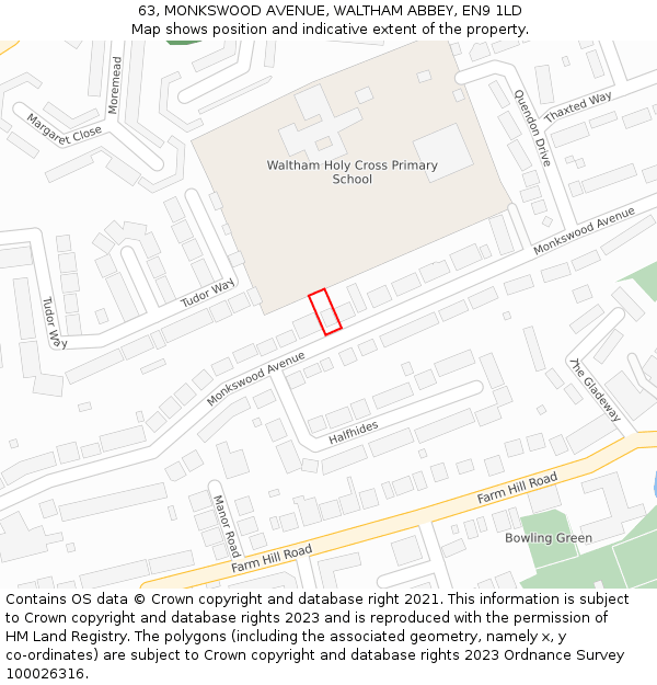 63, MONKSWOOD AVENUE, WALTHAM ABBEY, EN9 1LD: Location map and indicative extent of plot