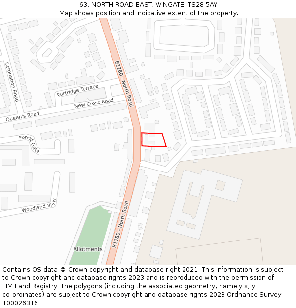 63, NORTH ROAD EAST, WINGATE, TS28 5AY: Location map and indicative extent of plot