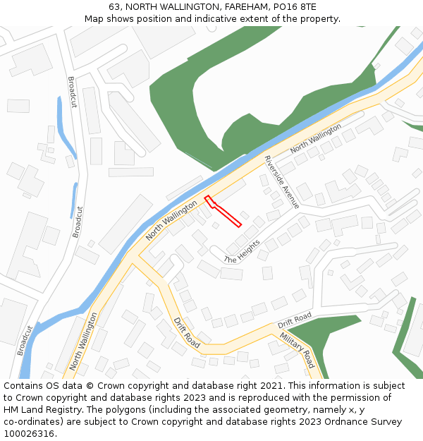 63, NORTH WALLINGTON, FAREHAM, PO16 8TE: Location map and indicative extent of plot