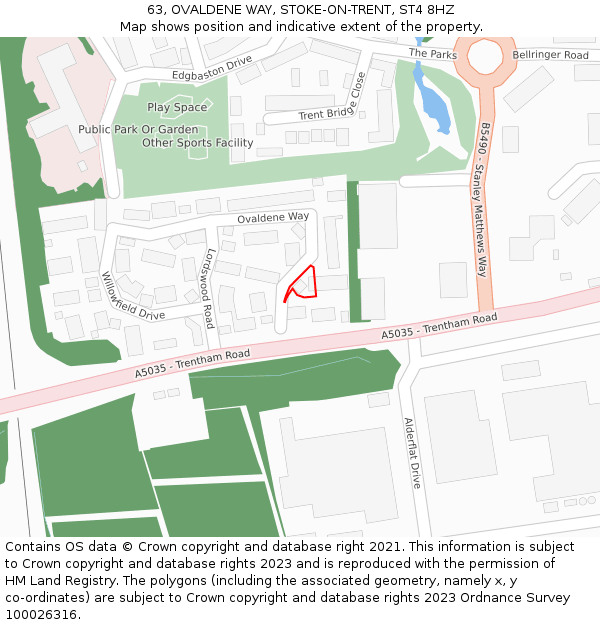 63, OVALDENE WAY, STOKE-ON-TRENT, ST4 8HZ: Location map and indicative extent of plot