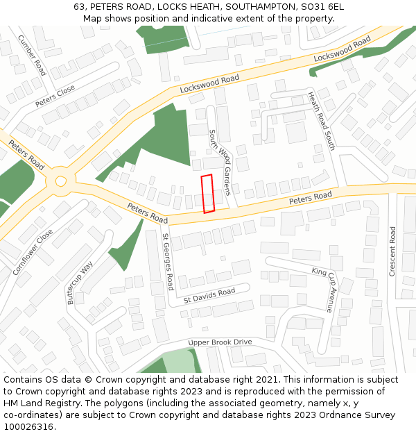 63, PETERS ROAD, LOCKS HEATH, SOUTHAMPTON, SO31 6EL: Location map and indicative extent of plot