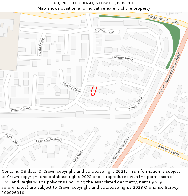 63, PROCTOR ROAD, NORWICH, NR6 7PG: Location map and indicative extent of plot