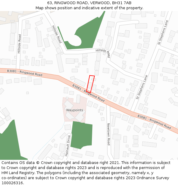 63, RINGWOOD ROAD, VERWOOD, BH31 7AB: Location map and indicative extent of plot