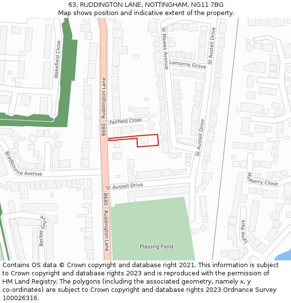 63, RUDDINGTON LANE, NOTTINGHAM, NG11 7BG: Location map and indicative extent of plot