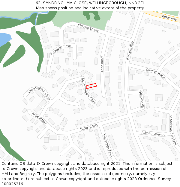 63, SANDRINGHAM CLOSE, WELLINGBOROUGH, NN8 2EL: Location map and indicative extent of plot