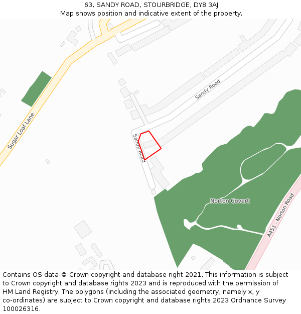 63, SANDY ROAD, STOURBRIDGE, DY8 3AJ: Location map and indicative extent of plot