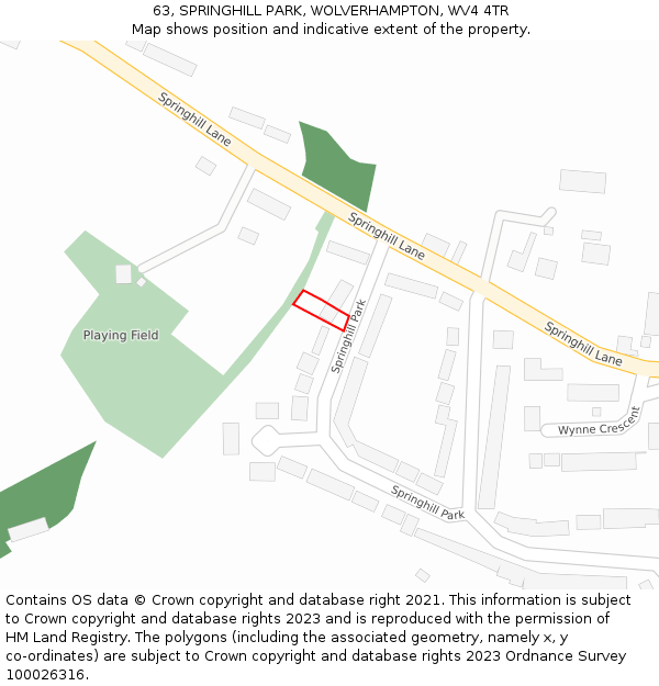 63, SPRINGHILL PARK, WOLVERHAMPTON, WV4 4TR: Location map and indicative extent of plot