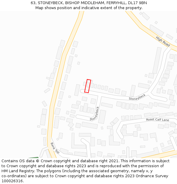 63, STONEYBECK, BISHOP MIDDLEHAM, FERRYHILL, DL17 9BN: Location map and indicative extent of plot