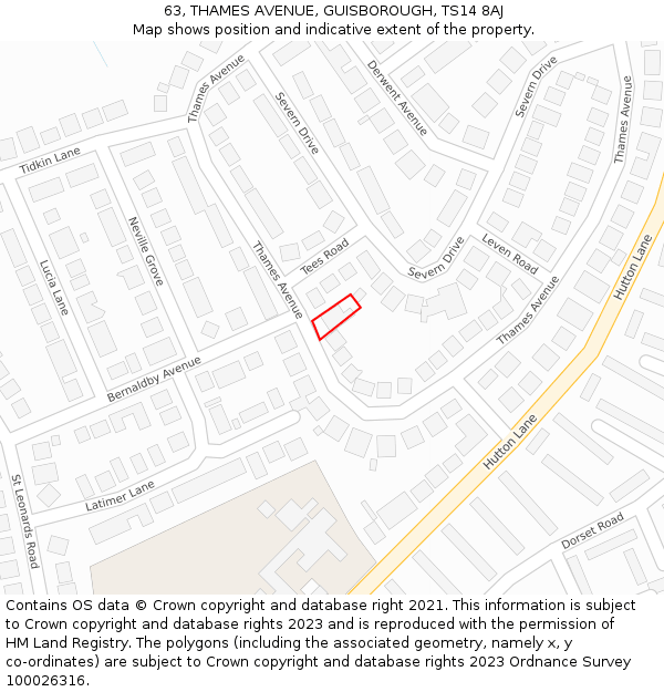 63, THAMES AVENUE, GUISBOROUGH, TS14 8AJ: Location map and indicative extent of plot