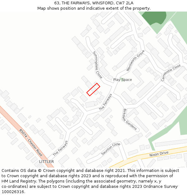 63, THE FAIRWAYS, WINSFORD, CW7 2LA: Location map and indicative extent of plot