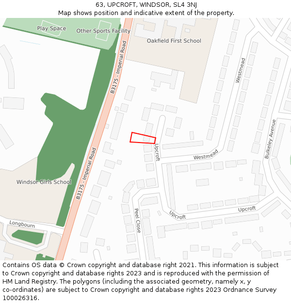 63, UPCROFT, WINDSOR, SL4 3NJ: Location map and indicative extent of plot