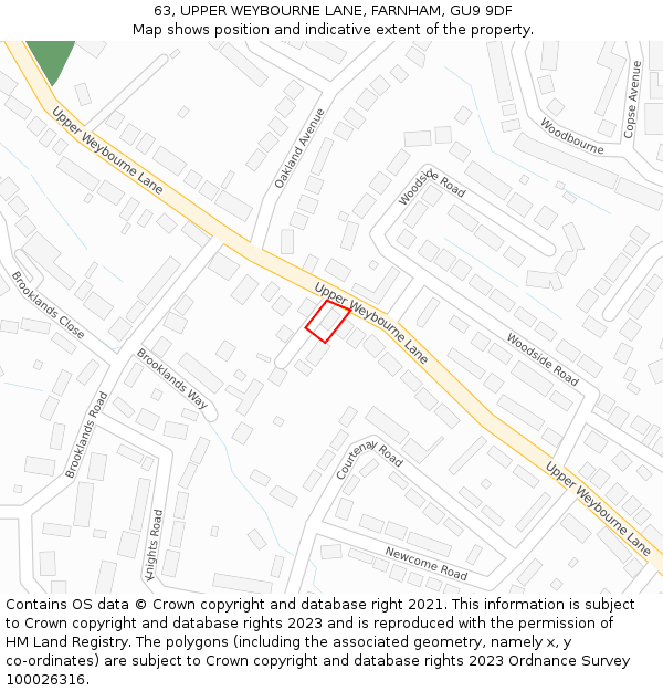 63, UPPER WEYBOURNE LANE, FARNHAM, GU9 9DF: Location map and indicative extent of plot