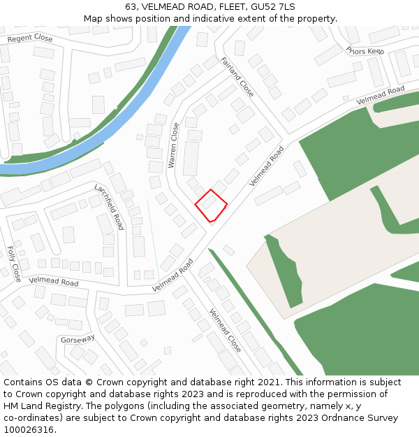 63, VELMEAD ROAD, FLEET, GU52 7LS: Location map and indicative extent of plot