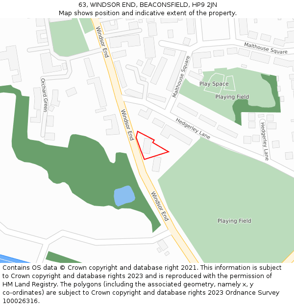 63, WINDSOR END, BEACONSFIELD, HP9 2JN: Location map and indicative extent of plot