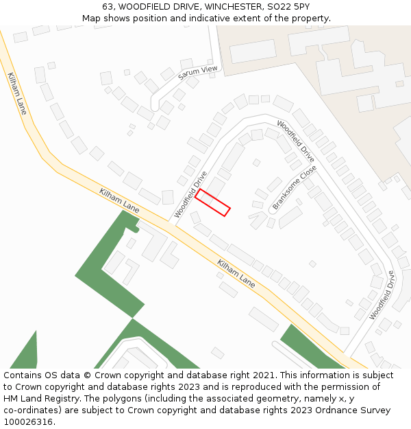 63, WOODFIELD DRIVE, WINCHESTER, SO22 5PY: Location map and indicative extent of plot