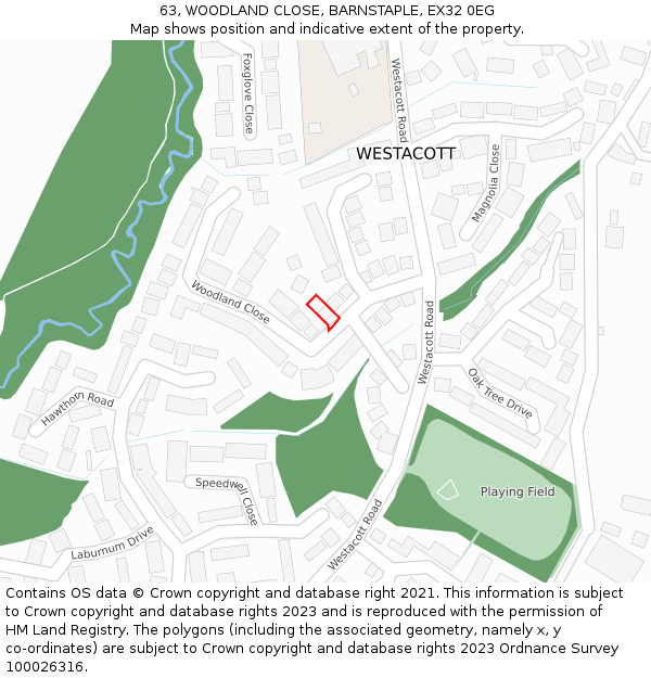 63, WOODLAND CLOSE, BARNSTAPLE, EX32 0EG: Location map and indicative extent of plot