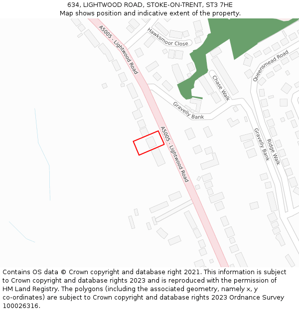 634, LIGHTWOOD ROAD, STOKE-ON-TRENT, ST3 7HE: Location map and indicative extent of plot