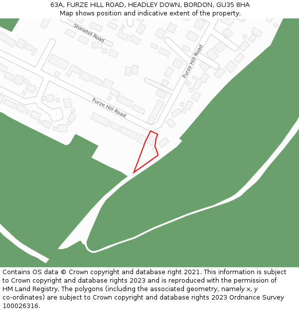 63A, FURZE HILL ROAD, HEADLEY DOWN, BORDON, GU35 8HA: Location map and indicative extent of plot