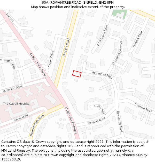 63A, ROWANTREE ROAD, ENFIELD, EN2 8PN: Location map and indicative extent of plot