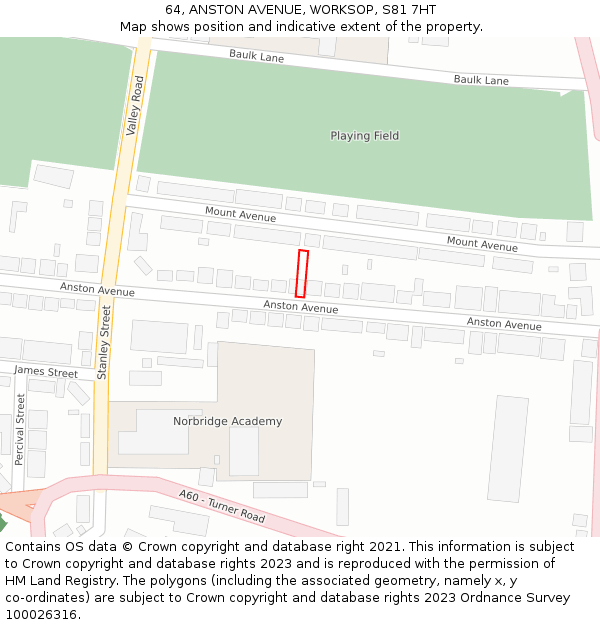 64, ANSTON AVENUE, WORKSOP, S81 7HT: Location map and indicative extent of plot