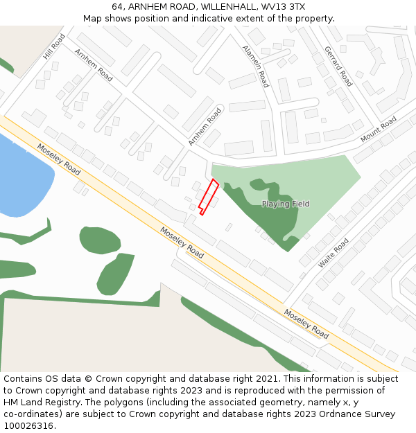 64, ARNHEM ROAD, WILLENHALL, WV13 3TX: Location map and indicative extent of plot