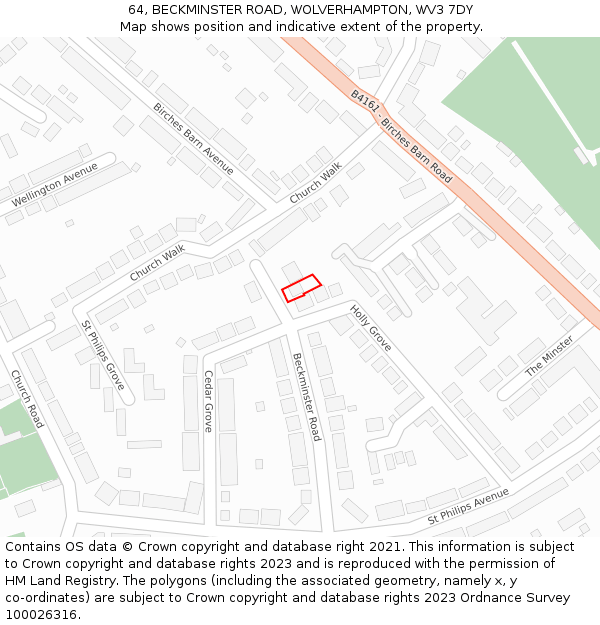 64, BECKMINSTER ROAD, WOLVERHAMPTON, WV3 7DY: Location map and indicative extent of plot