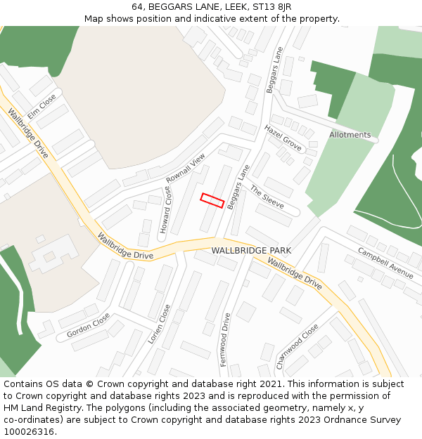 64, BEGGARS LANE, LEEK, ST13 8JR: Location map and indicative extent of plot