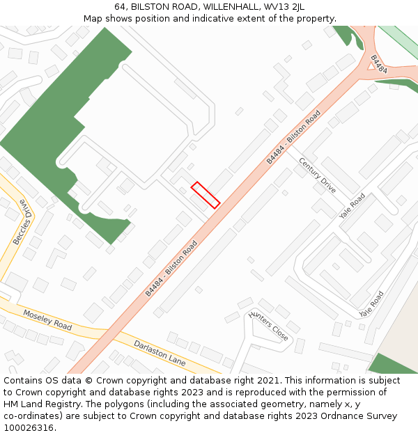64, BILSTON ROAD, WILLENHALL, WV13 2JL: Location map and indicative extent of plot