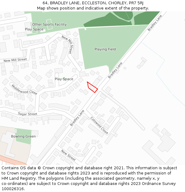 64, BRADLEY LANE, ECCLESTON, CHORLEY, PR7 5RJ: Location map and indicative extent of plot