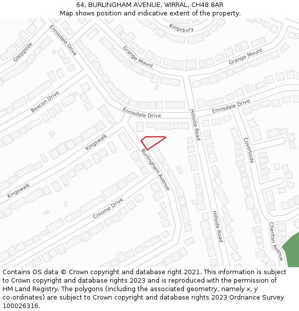 64, BURLINGHAM AVENUE, WIRRAL, CH48 8AR: Location map and indicative extent of plot