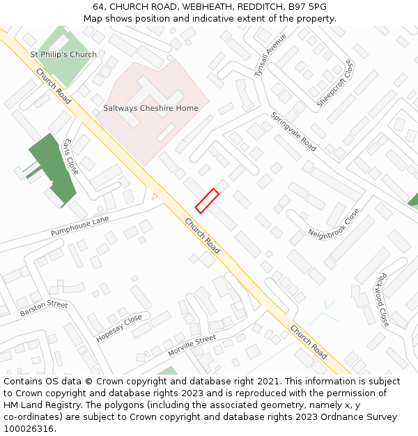 64, CHURCH ROAD, WEBHEATH, REDDITCH, B97 5PG: Location map and indicative extent of plot